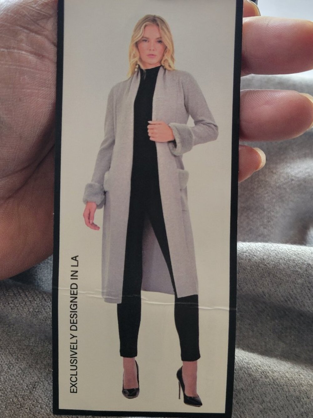 NWT Max Sport Long Gray Duster Cardigan Faux Fur Cuffs Pockets Size L
